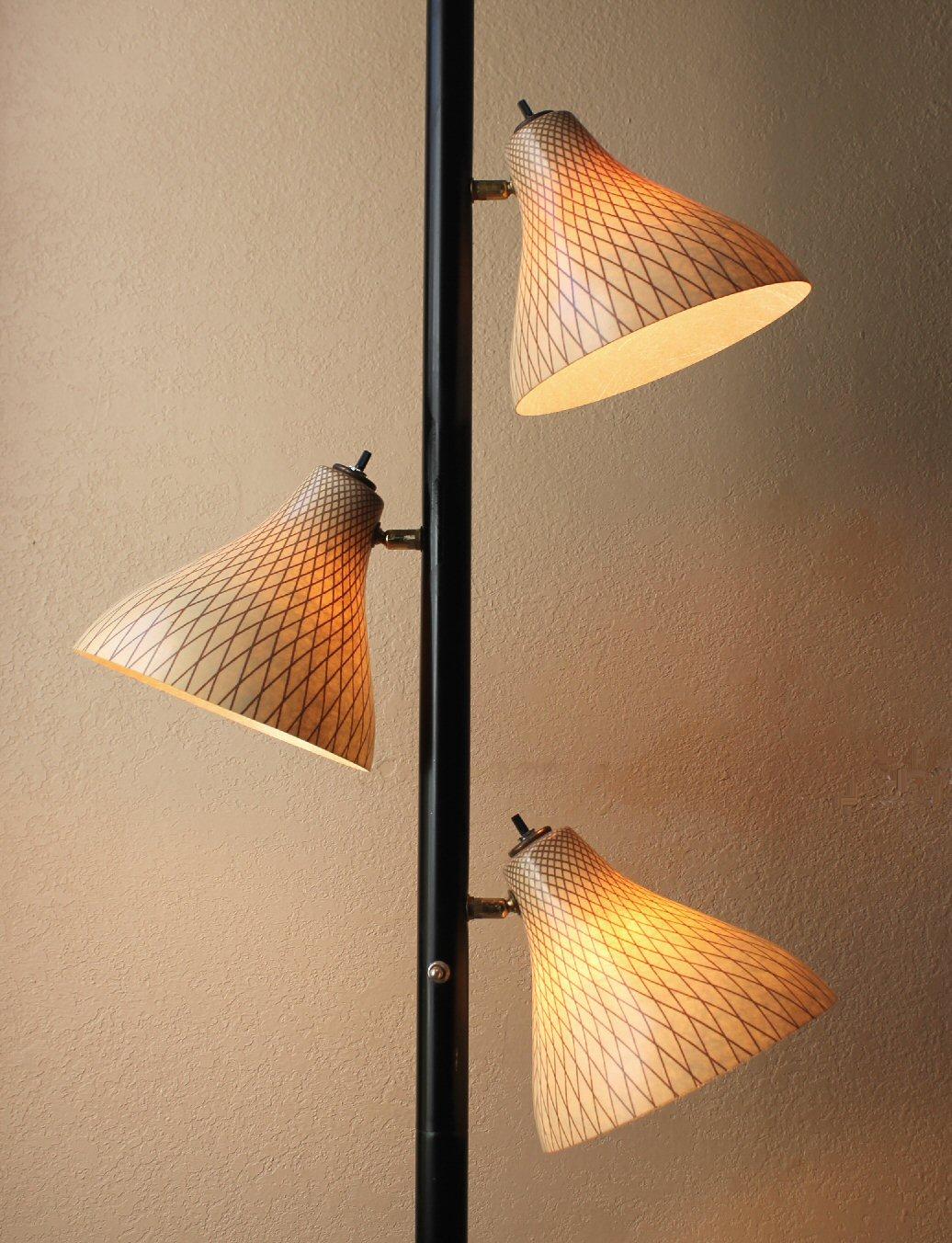 Mid Century Danish Modern Matrix Tension Pole Lamp 1950s Stiffel 3 Shades! 3