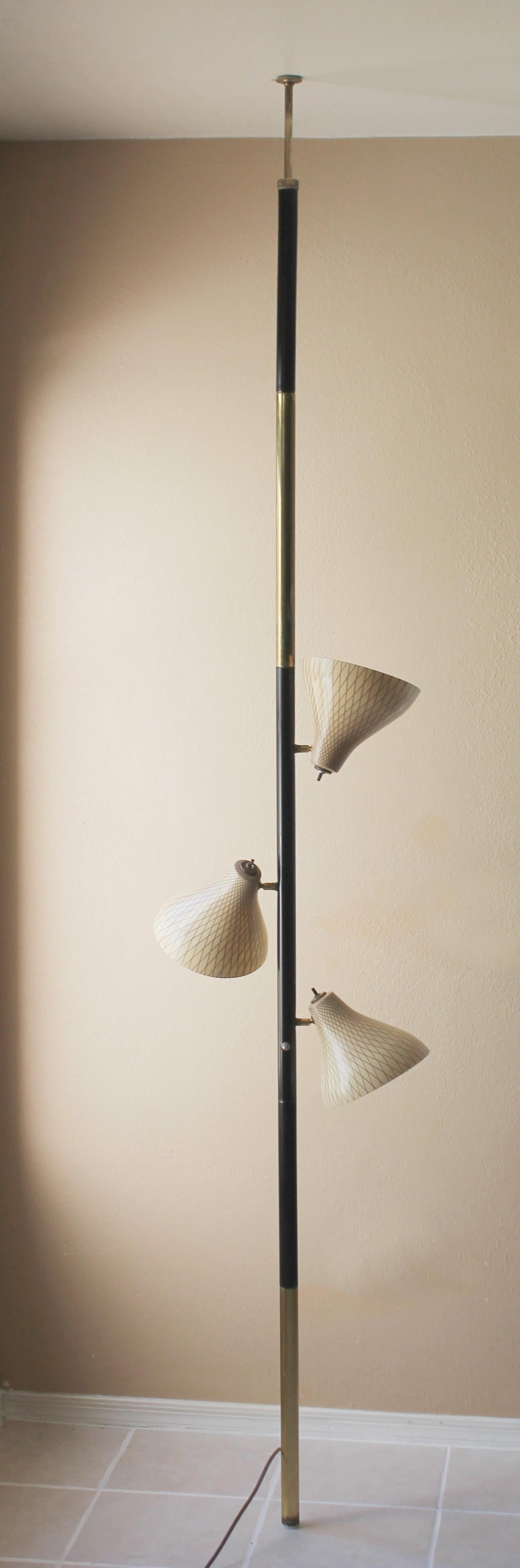 Mid-Century Modern Mid Century Danish Modern Matrix Tension Pole Lamp 1950s Stiffel 3 Shades!