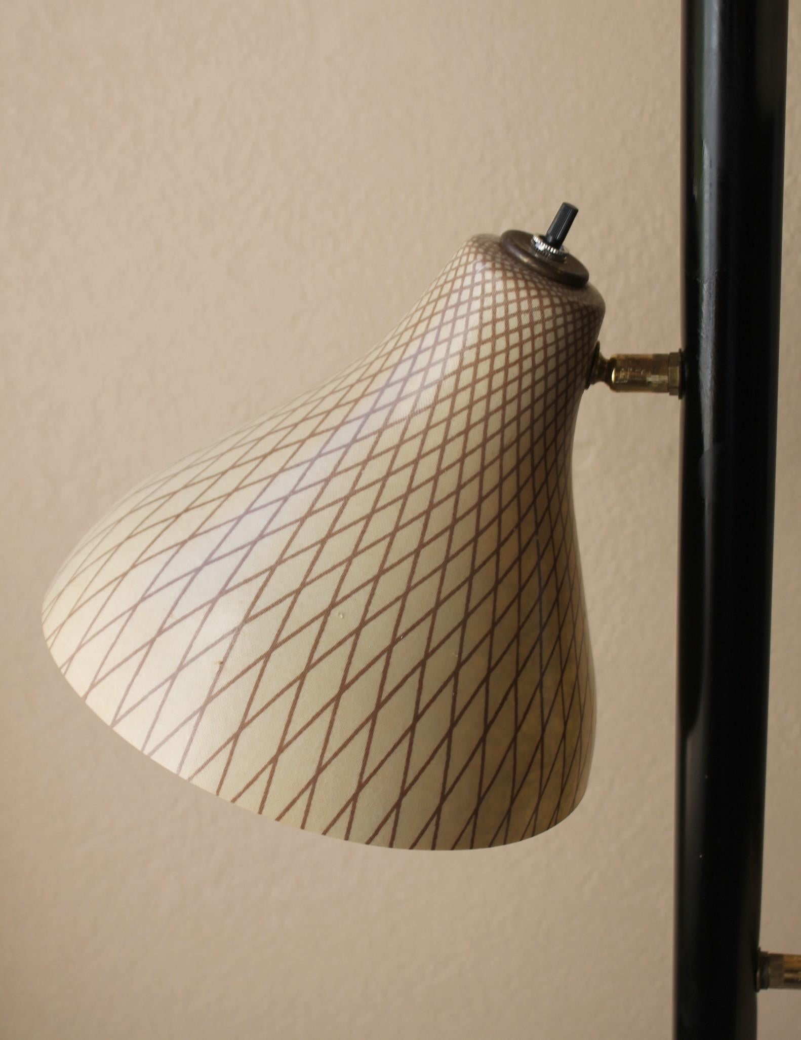 20th Century Mid Century Danish Modern Matrix Tension Pole Lamp 1950s Stiffel 3 Shades!