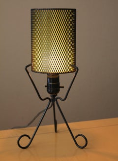 Mid Century Danish Modern Metal Atomic Tripod Fiberglass Shade Table Lamp 50s