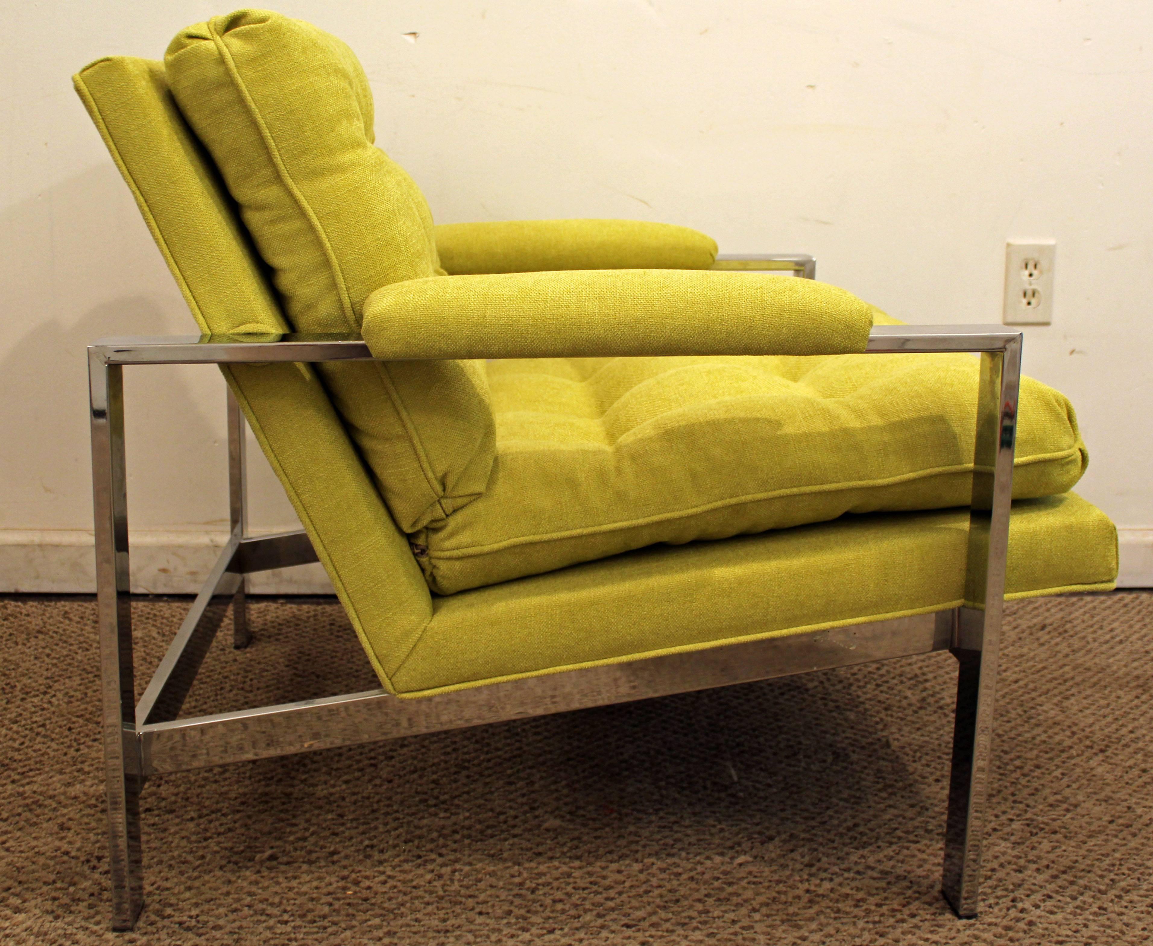 American Midcentury Danish Modern Milo Baughman Thayer Coggin Chrome Cube Lounge Chair