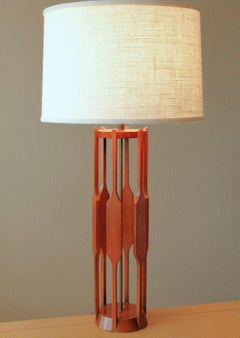 Mid Century Danish Modern Modeline Sculptural TEAK TABLE LAMP! Hans Wegner 1950s