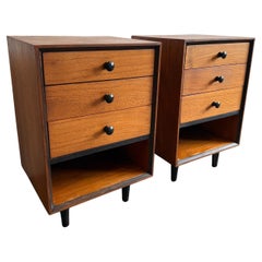 Mid century Danish modern narrow 3 drawer teak nightstands