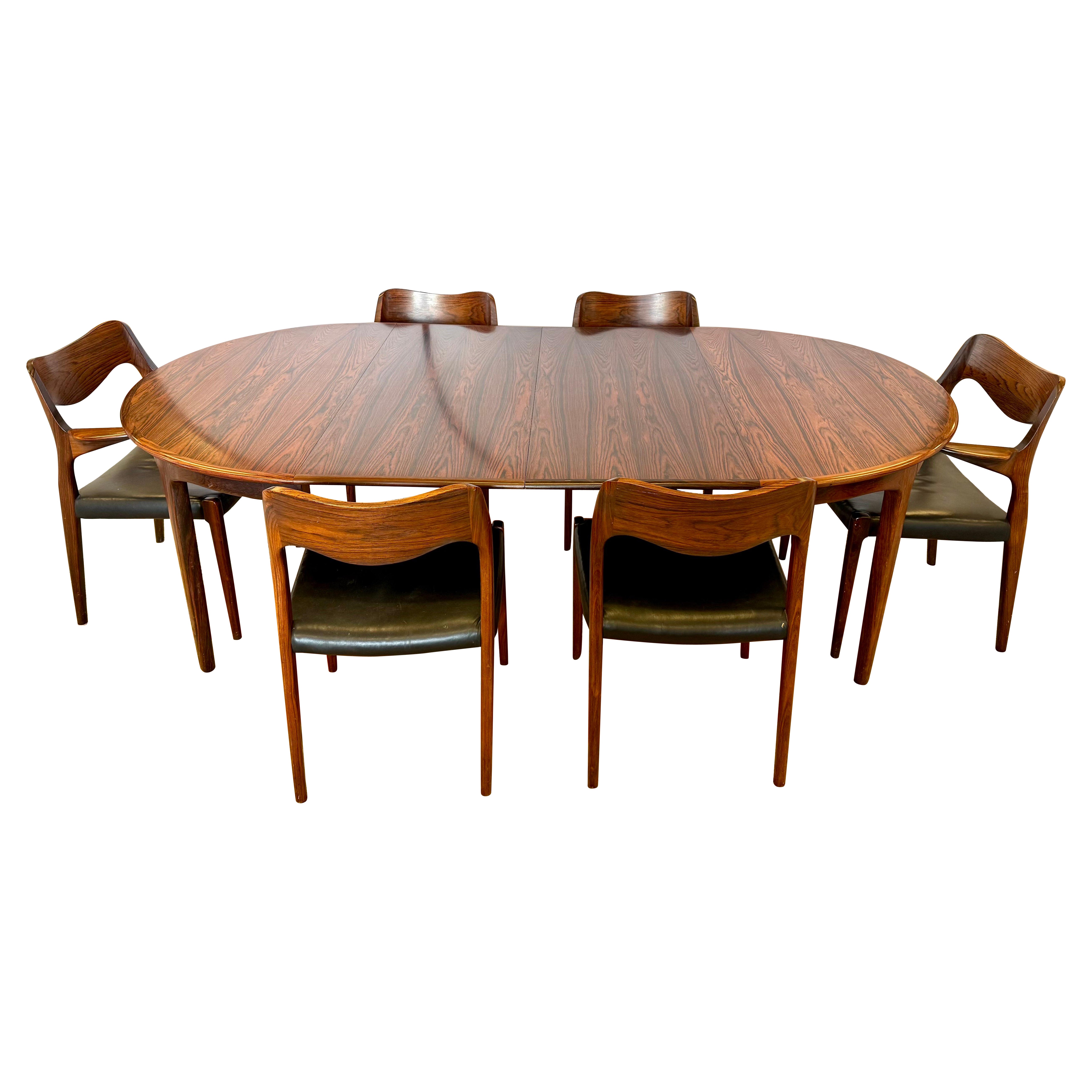 Mid Century Danish Modern Niels Moller Rosewood Dining Room Set Table & 6 Chairs