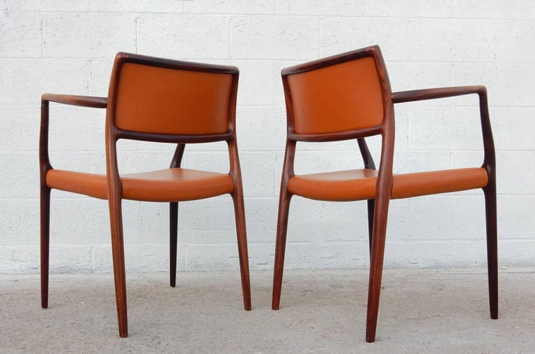 Midcentury Danish Modern Niels Otto Møller Model 65 Leather Armchairs, Set of 8 In Good Condition For Sale In Las Vegas, NV
