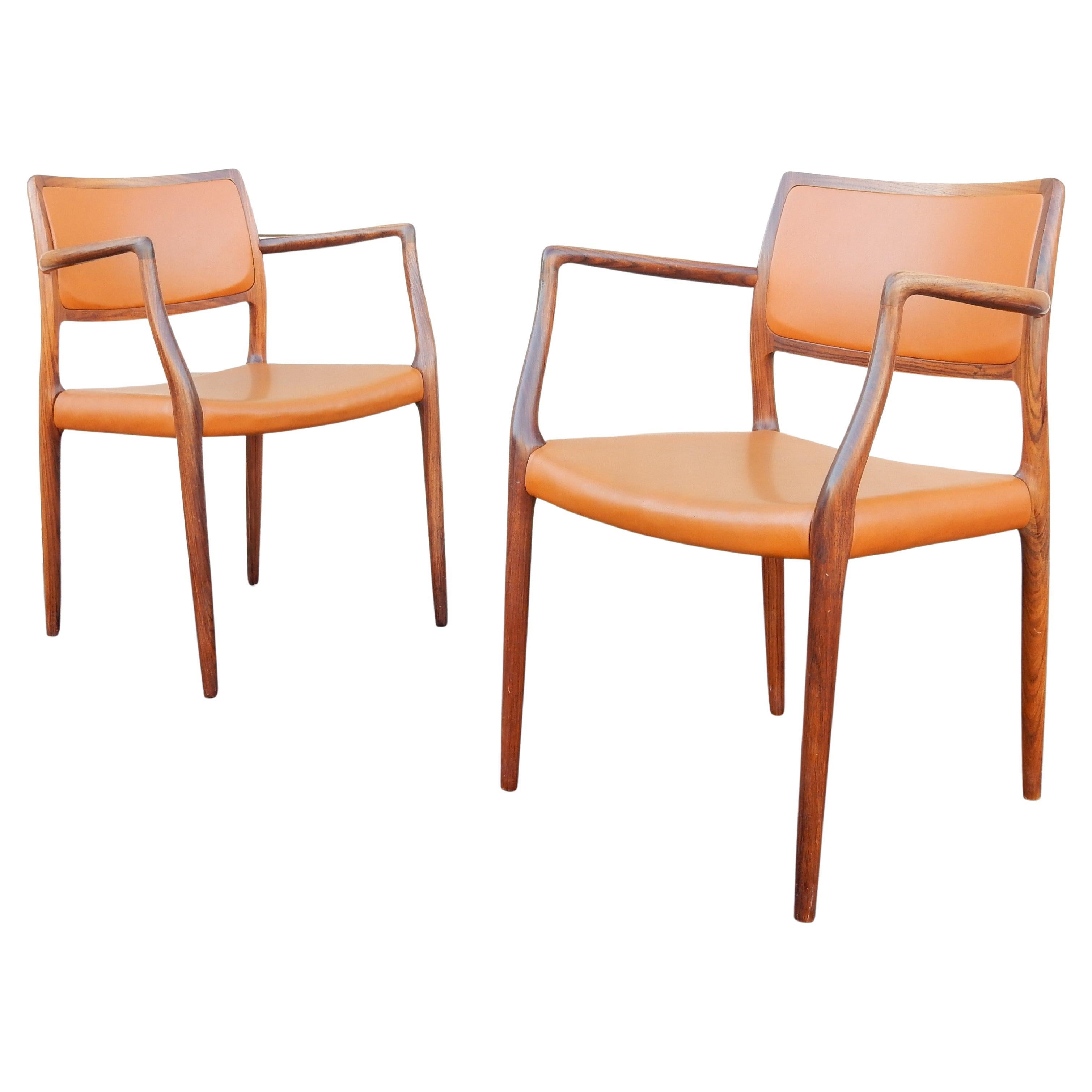 Mid Century Danish Modern Niels Otto Møller Mod. 65 Sculpted Armchair, Pair