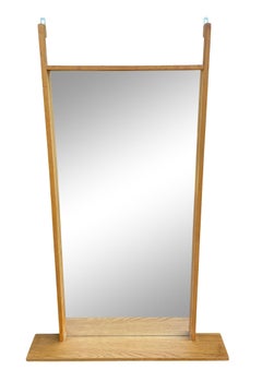 Mid Century Danish Modern Oak Vanity Wall Mirror with Shelf