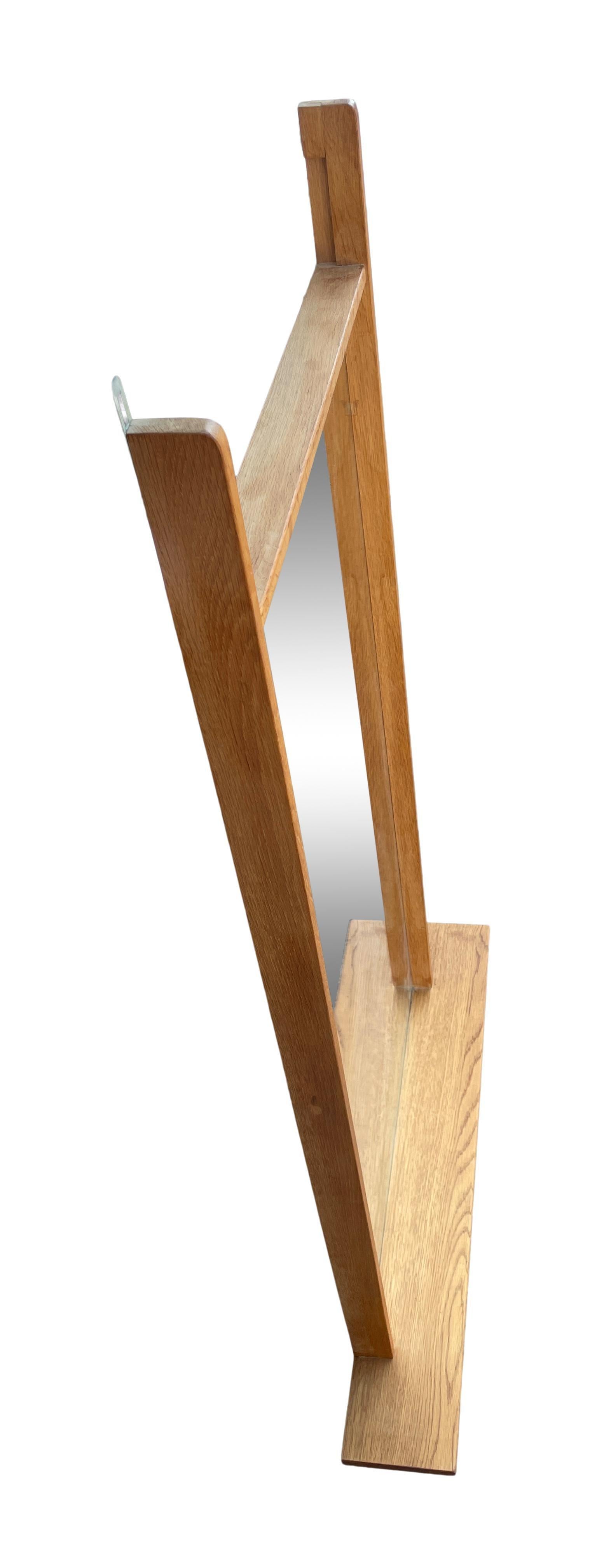 Mid Century Danish Modern Oak Vanity Wall Mirror with Shelf In Good Condition For Sale In Brooklyn, NY