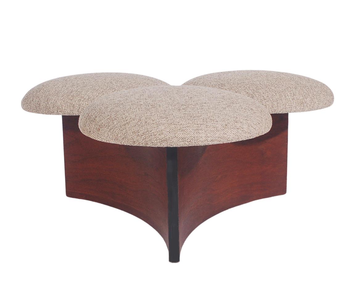 Midcentury Danish Modern Ottoman or Table in Walnut with 3 Circular Cushions In Good Condition In Philadelphia, PA
