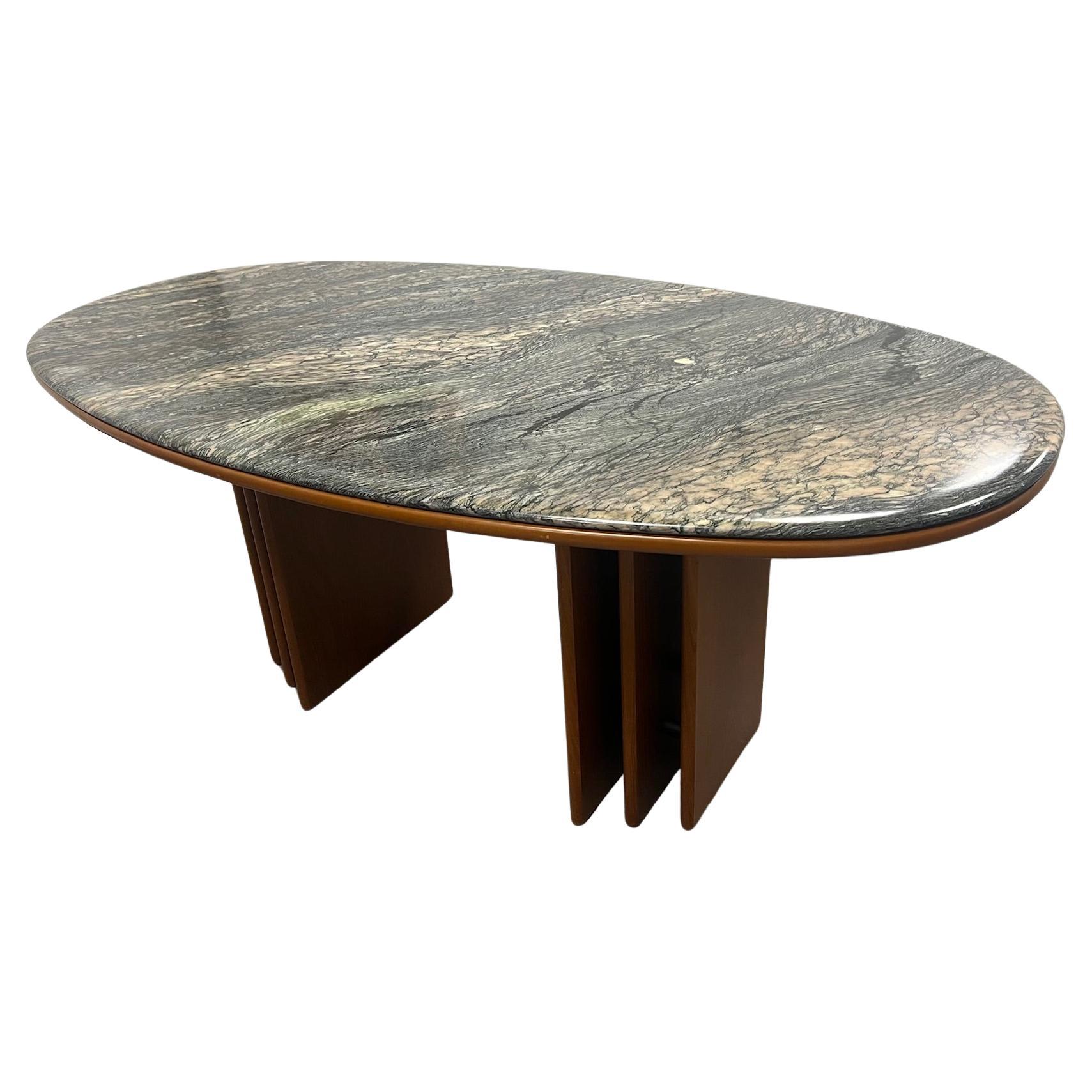 Mid Century Danish Modern Oval Teak And Marble Dining Table By Bendixen Denmark For Sale