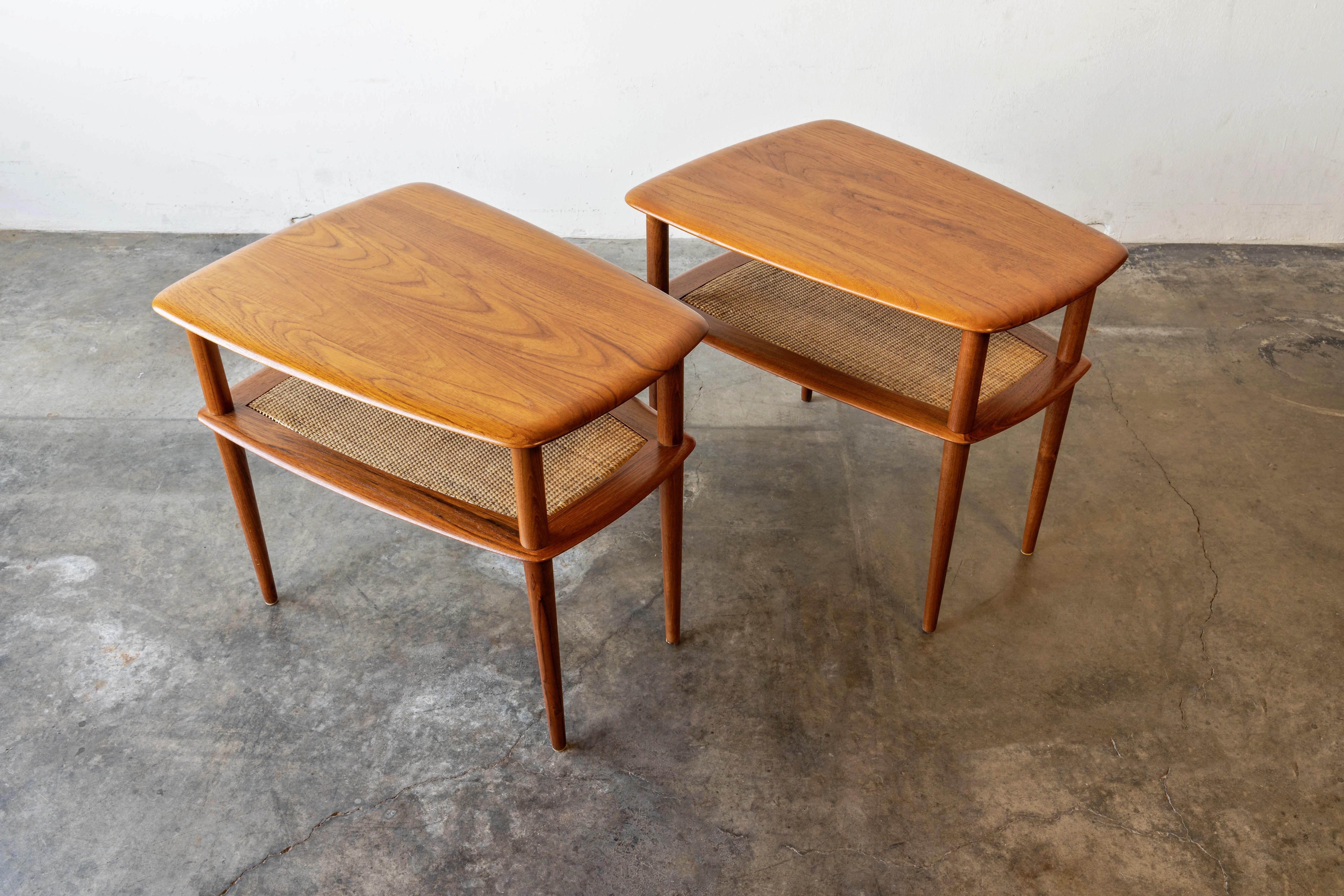 Mid Century Danish Modern Pair of Peter Hvidt Solid Teak & Cane Side Tables 5