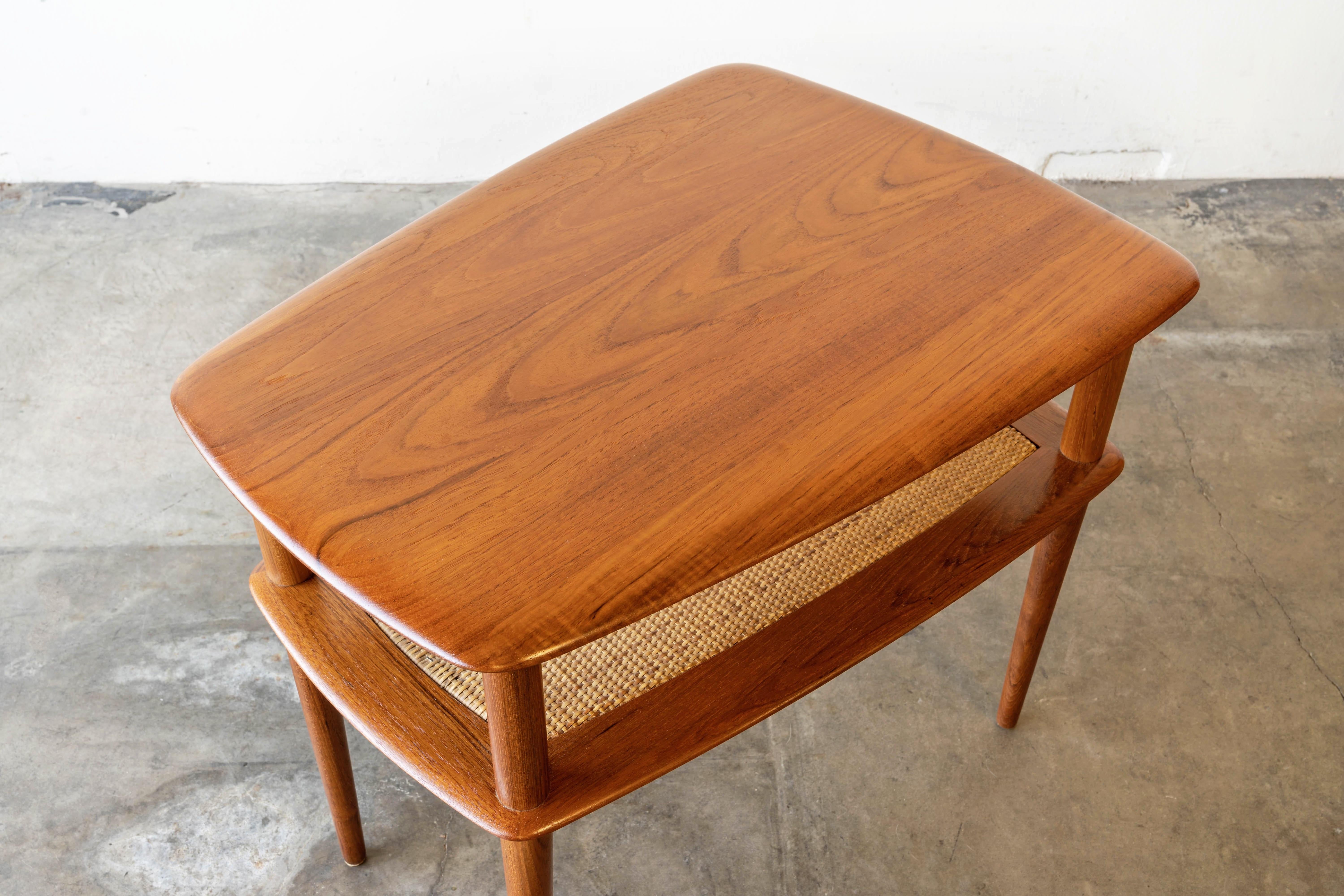 Mid Century Danish Modern Pair of Peter Hvidt Solid Teak & Cane Side Tables 7
