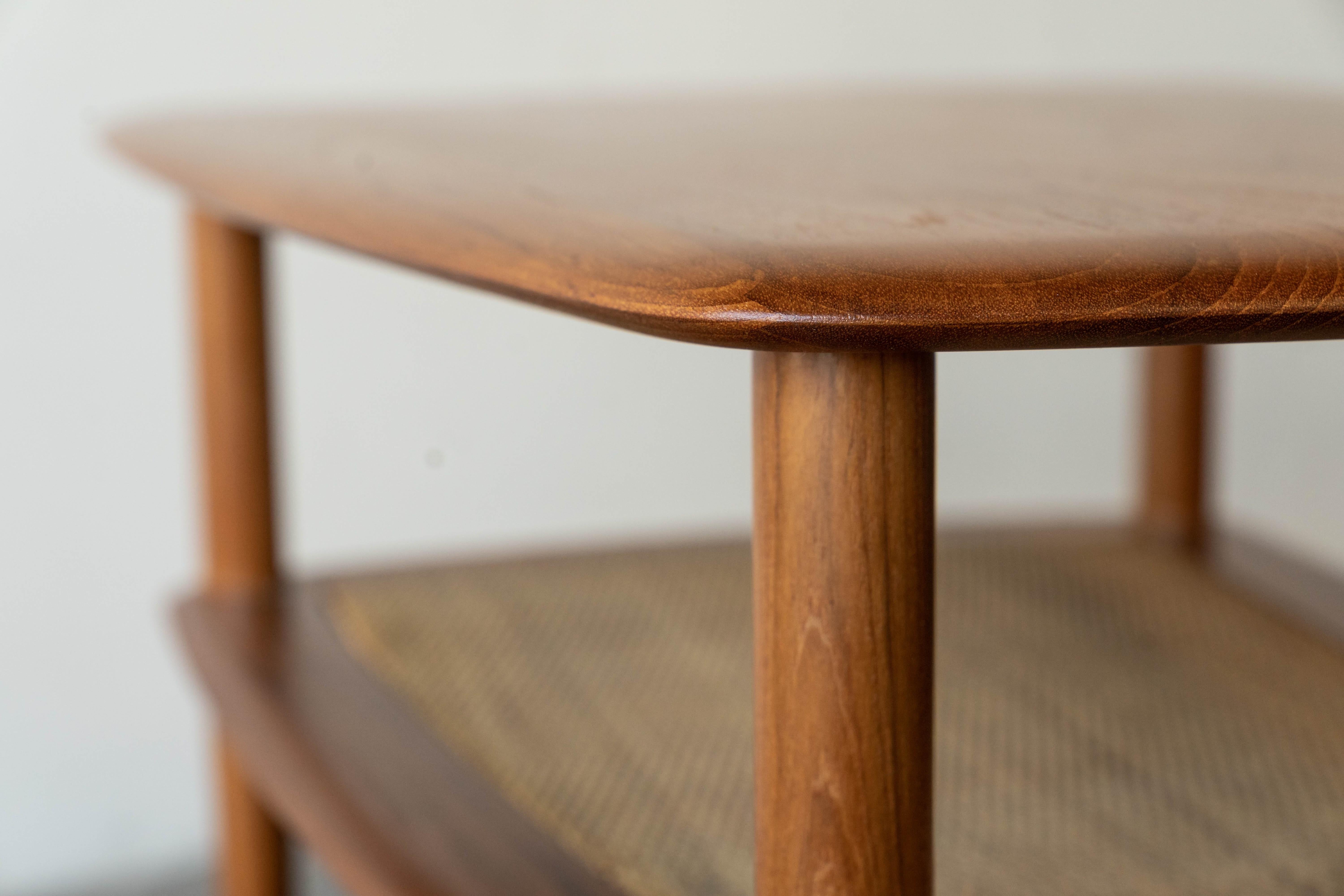 Mid Century Danish Modern Pair of Peter Hvidt Solid Teak & Cane Side Tables 10