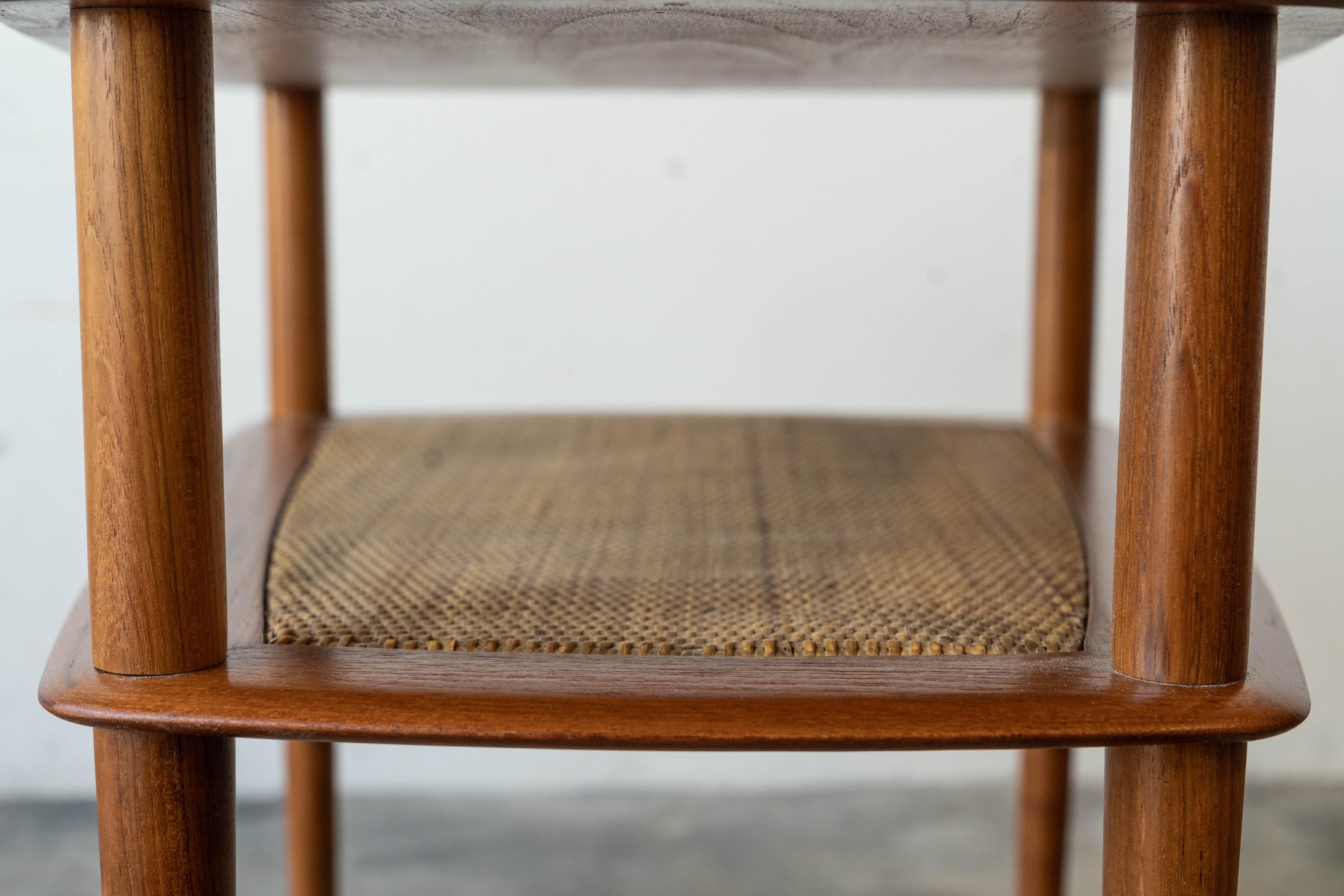 Mid Century Danish Modern Pair of Peter Hvidt Solid Teak & Cane Side Tables 11