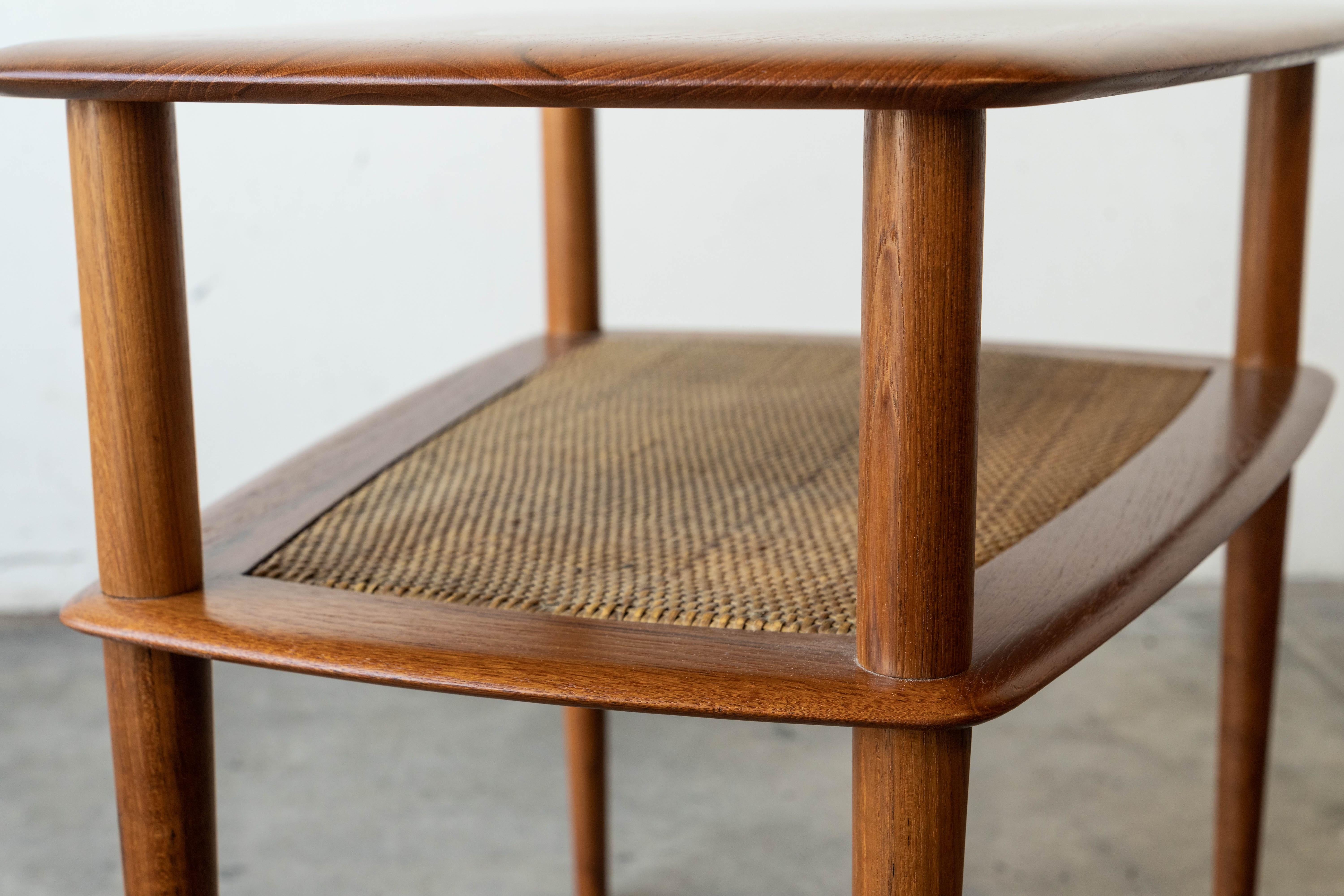 Mid Century Danish Modern Pair of Peter Hvidt Solid Teak & Cane Side Tables 12