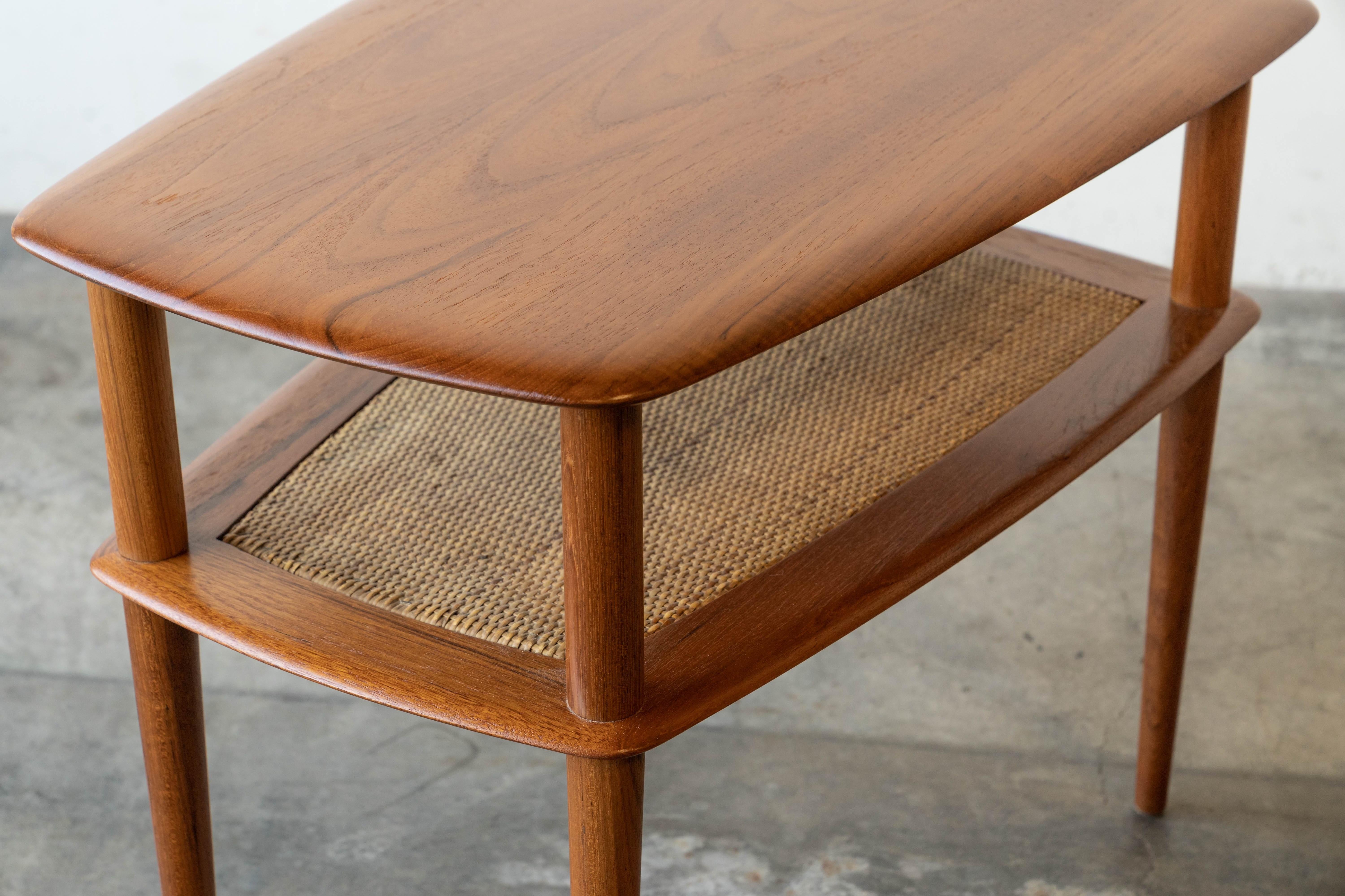 Mid Century Danish Modern Pair of Peter Hvidt Solid Teak & Cane Side Tables 13