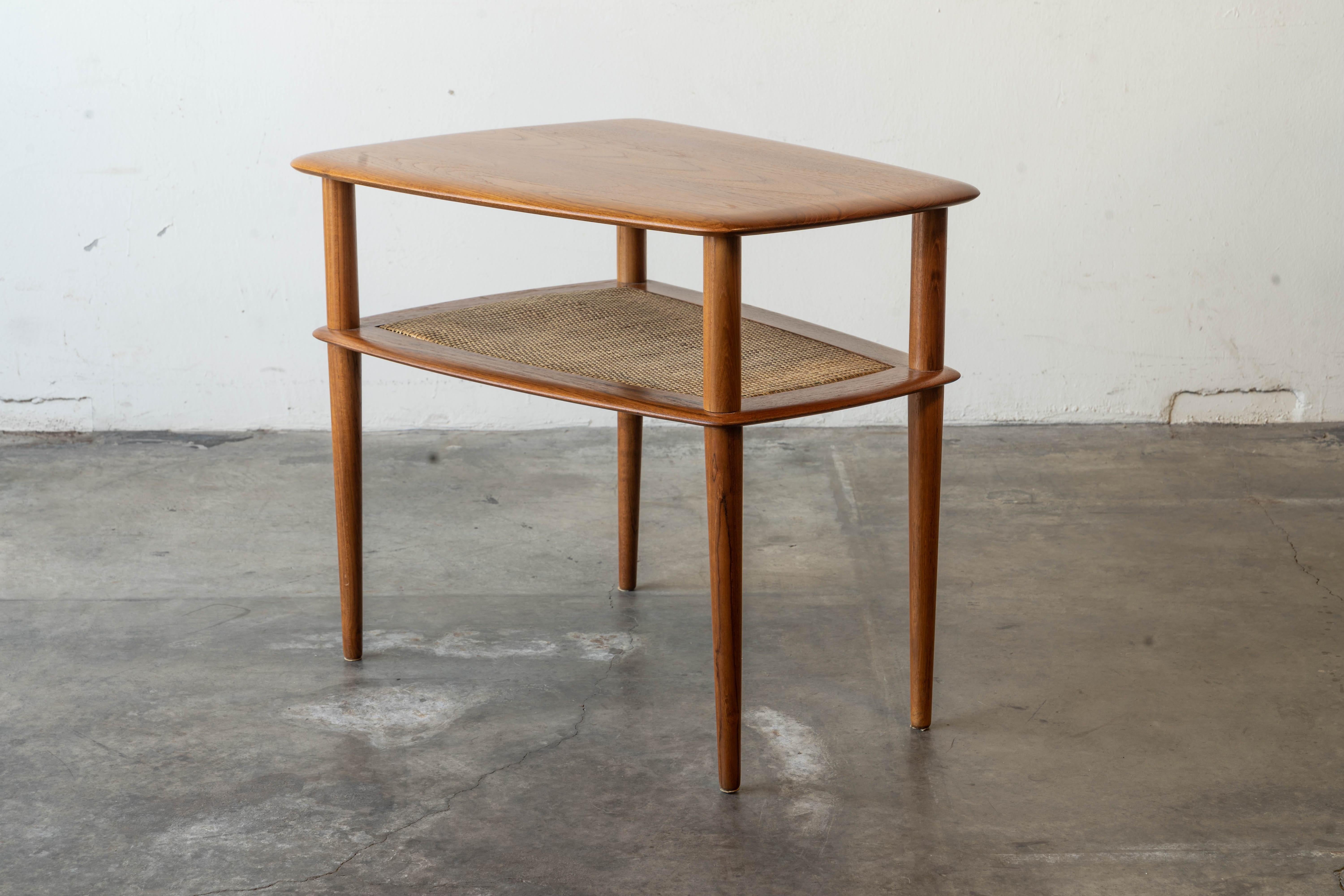Mid Century Danish Modern Pair of Peter Hvidt Solid Teak & Cane Side Tables 2