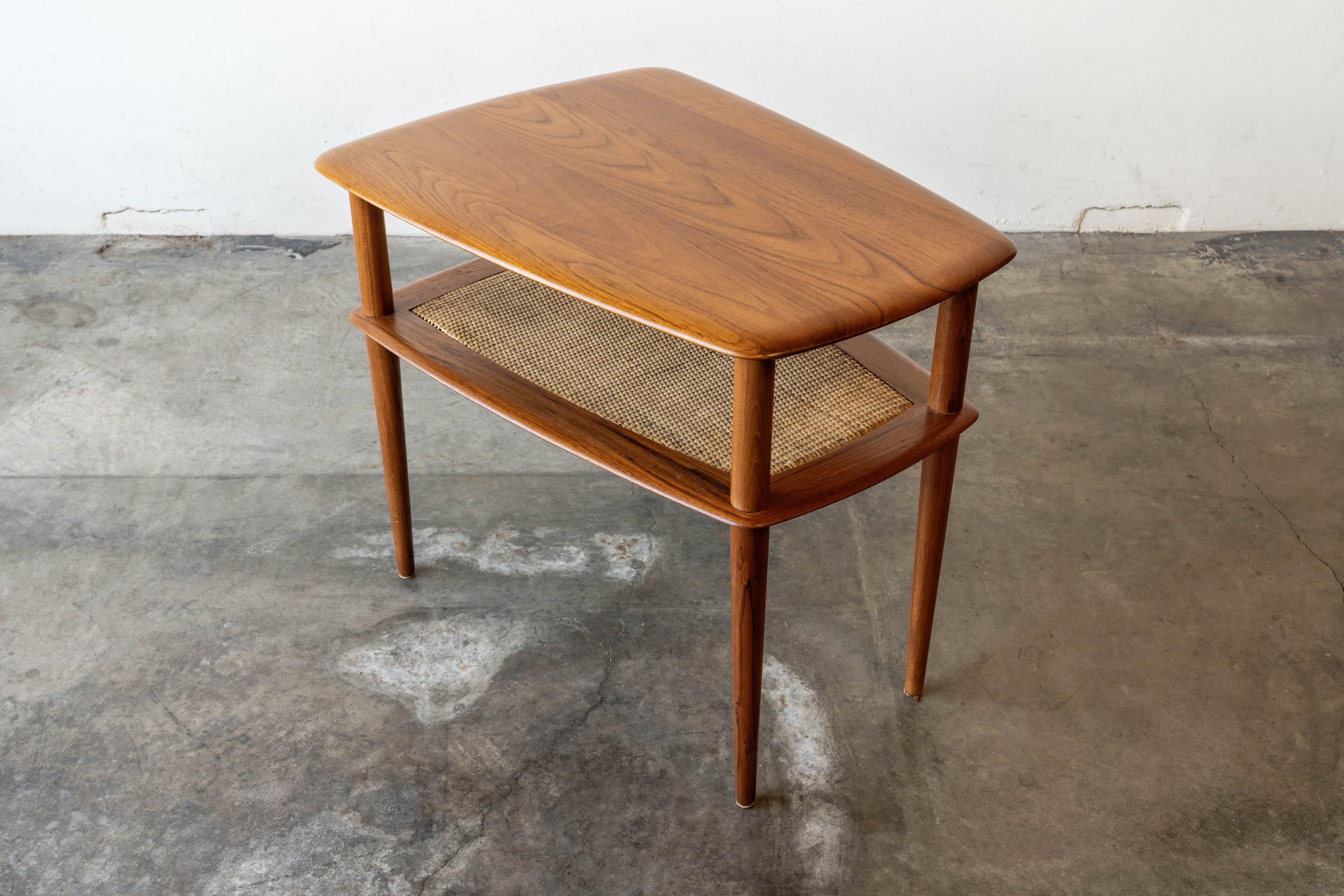 Mid Century Danish Modern Pair of Peter Hvidt Solid Teak & Cane Side Tables 3