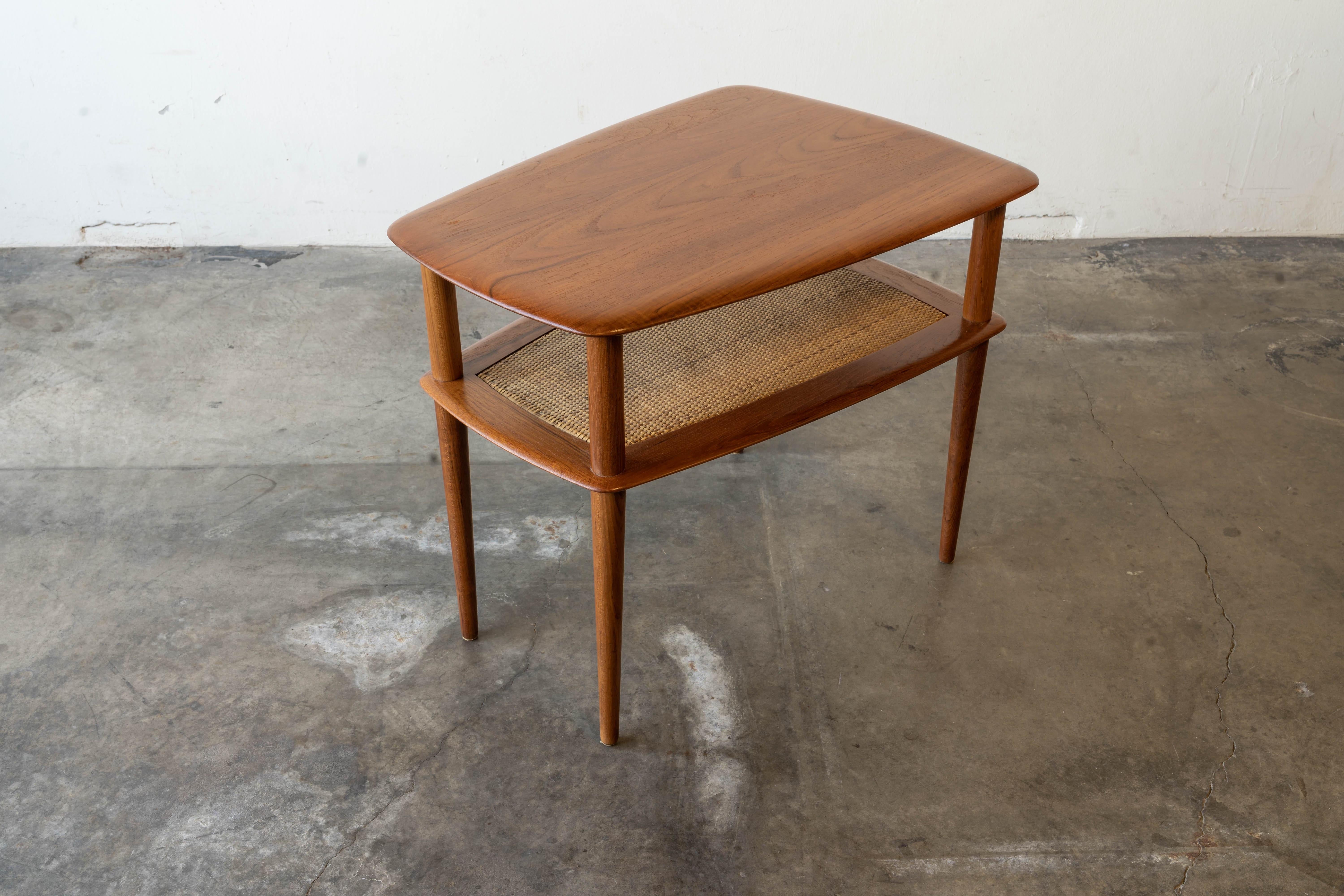 Mid Century Danish Modern Pair of Peter Hvidt Solid Teak & Cane Side Tables 4