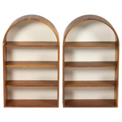 Mid Century Danish Modern Pair of Small Wall Bookcases Shelves Curved Top Teak