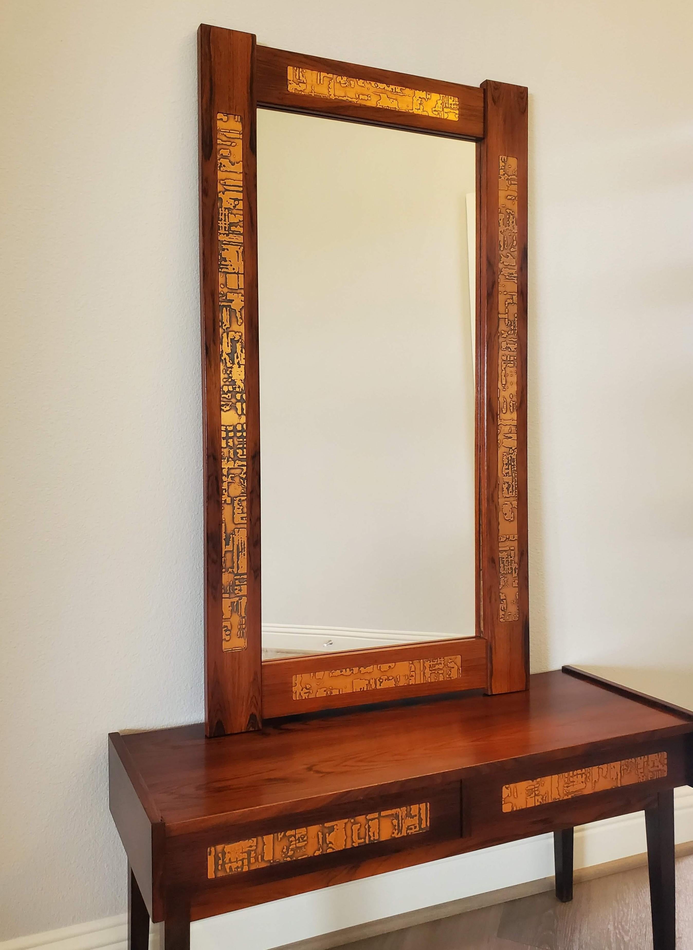 Copper Mid-Century Danish Modern Pedersen & Hansen Palisander Console & Mirror Set For Sale