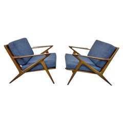 Mid-Century Danish Modern Poul Jensen Selig Walnut "Z" Arm Chairs - Set of 2