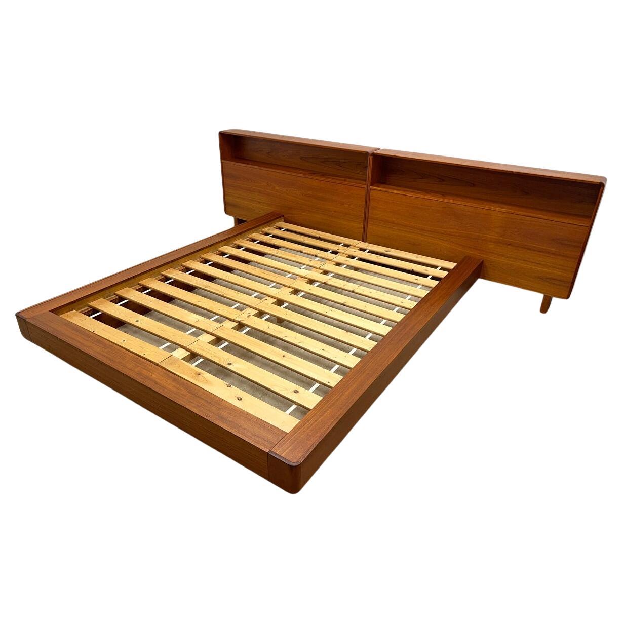Norwegian Mid century Danish Modern Queen teak Platform bed headboad by Westnofa