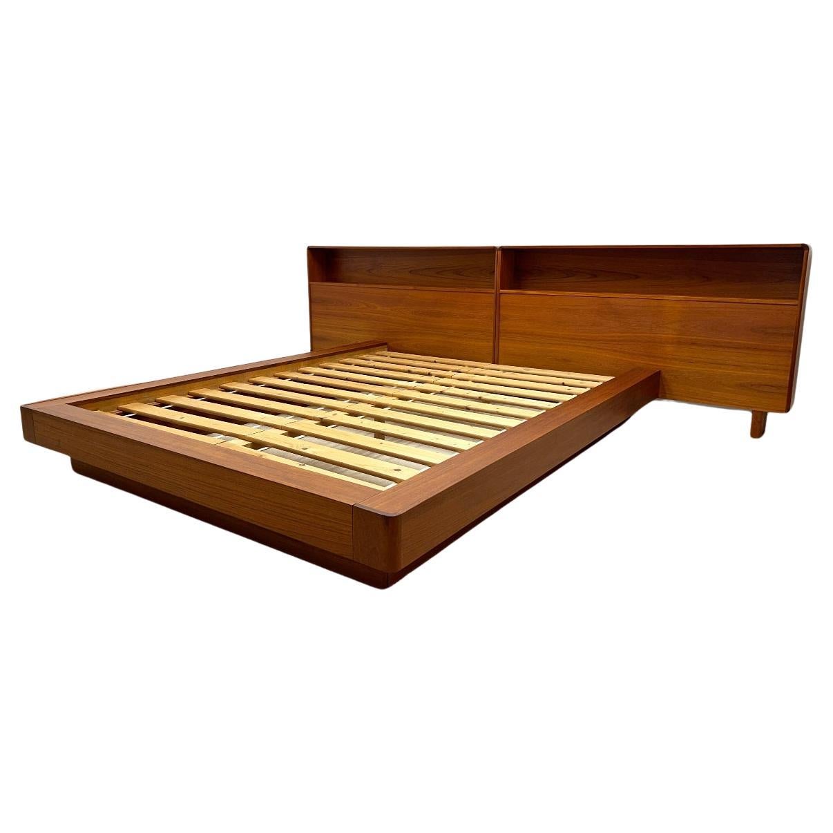 Woodwork Mid century Danish Modern Queen teak Platform bed headboad by Westnofa