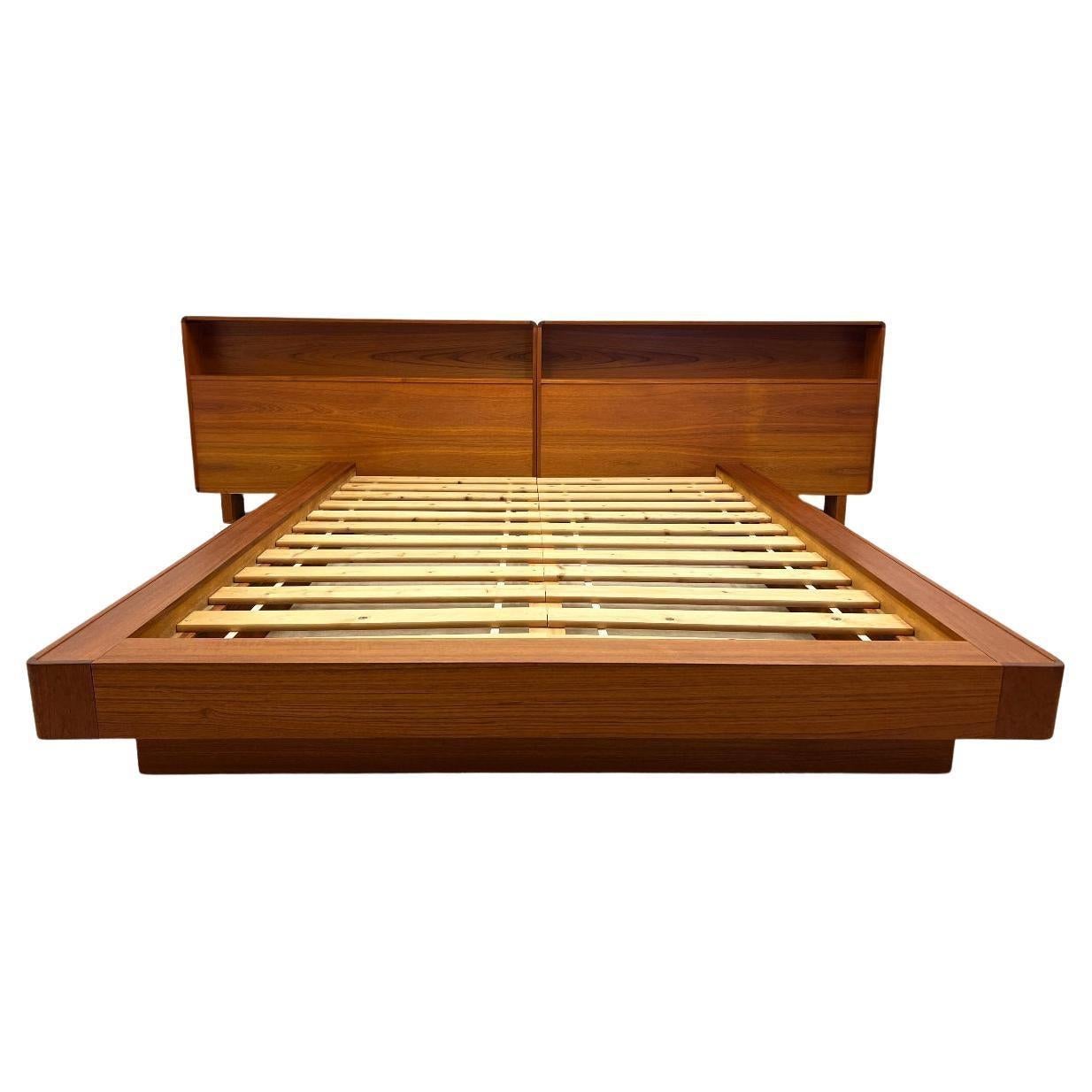 Mid century Danish Modern Queen teak Platform bed headboad by Westnofa