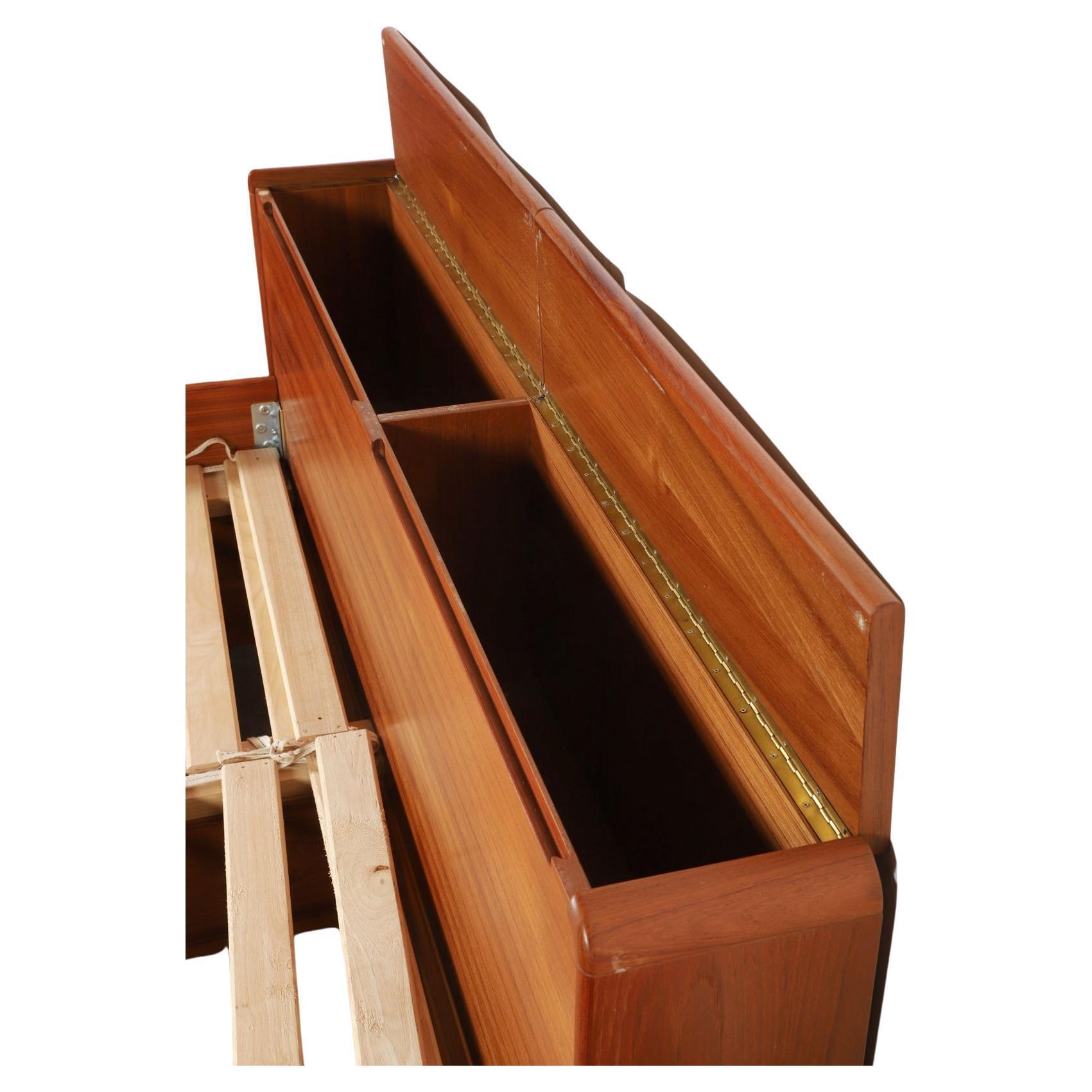 Woodwork Mid century Danish Modern Queen teak Platform bed headboad with blanket storage For Sale