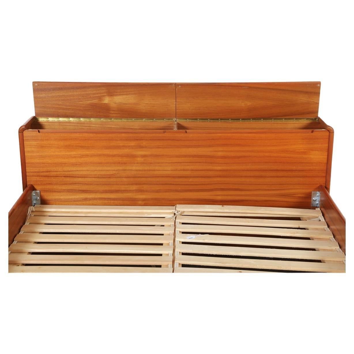 Mid-20th Century Mid century Danish Modern Queen teak Platform bed headboad with blanket storage For Sale