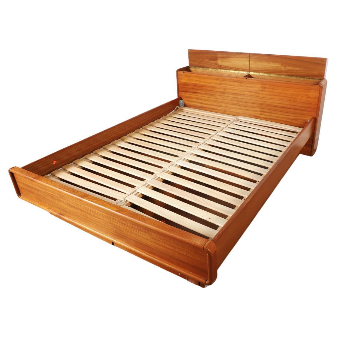 Birch Mid century Danish Modern Queen teak Platform bed headboad with blanket storage For Sale