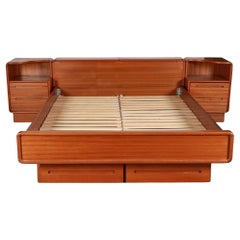 Mid century Danish Modern Queen teak Platform bed Nightstands headboard storage