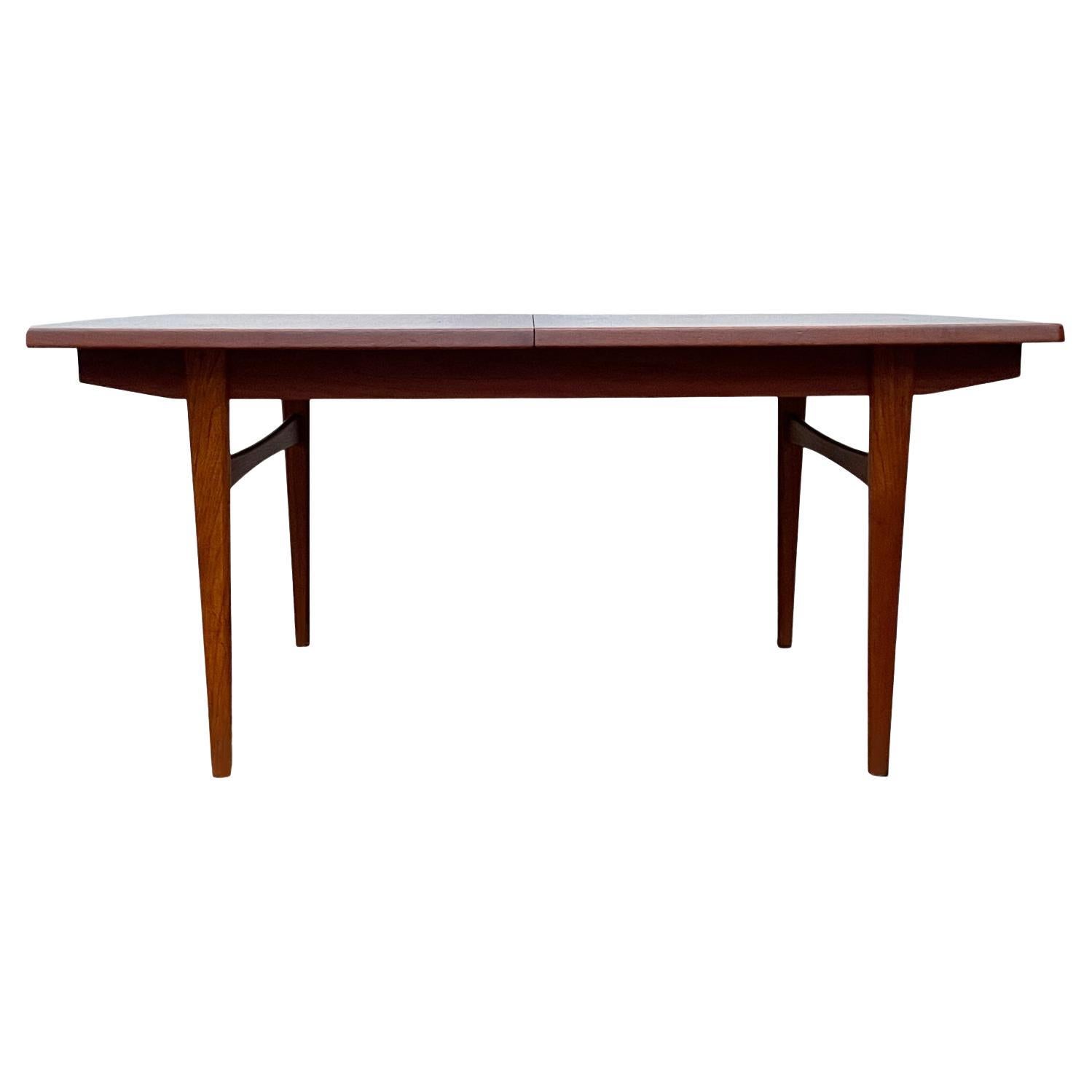 Mid Century Danish Modern Rectangular Dining Table in Teak with 2 Extension Leaf