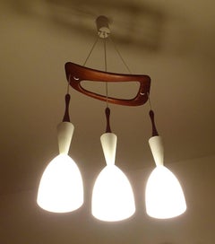 Scandinavian Modern Pendant Light, Rispal, Teak Glass, 1950s