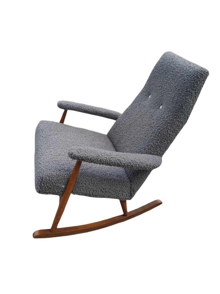 Mid-Century Modern Mid-Century Danish Modern Rocking Chair in Gray Boucle Fabric