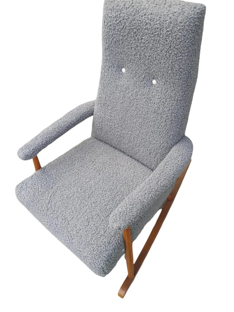 Mid-Century Danish Modern Rocking Chair in Gray Boucle Fabric In Good Condition In Hudson, NY