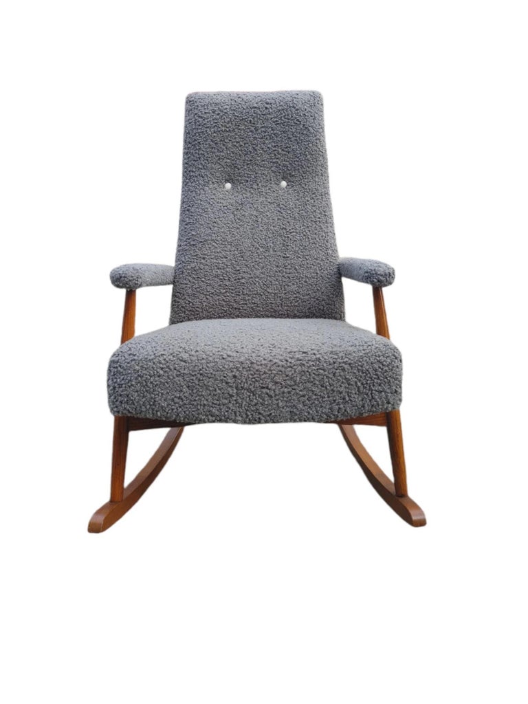 Bouclé Mid-Century Danish Modern Rocking Chair in Gray Boucle Fabric