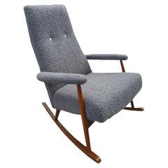 Mid-Century Danish Modern Rocking Chair in Gray Boucle Fabric