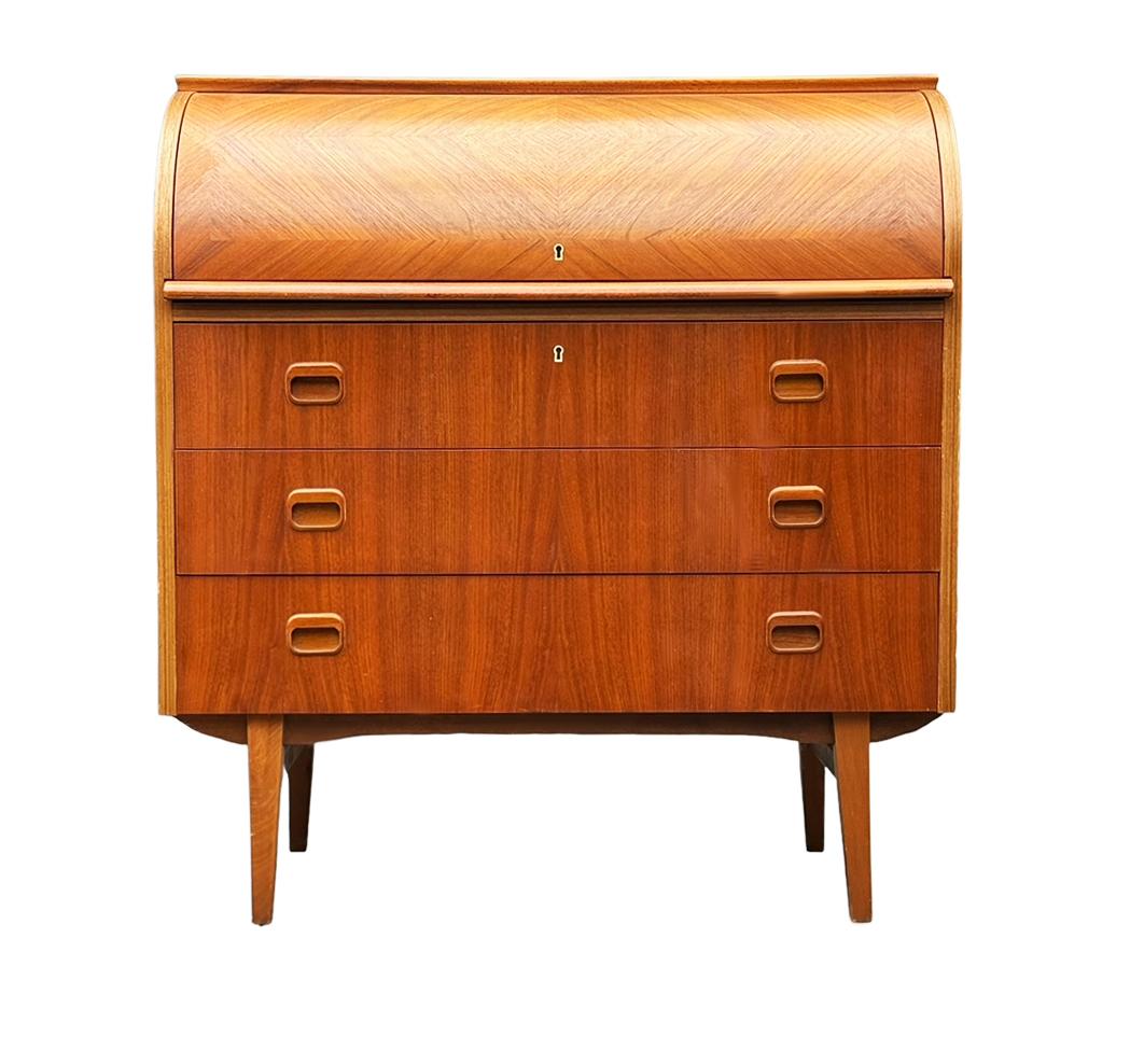 Dänischer moderner Roll-Top-Schreibtisch oder Kommode aus Teakholz mit Schrank aus der Mitte des Jahrhunderts 2
