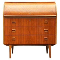 Mid Century Danish Modern Roll Top Desk or Dresser in Teak Wood with Cabinet