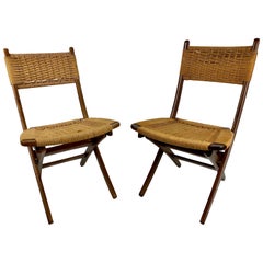 Mid Century Danish Modern Rope Folding Chairs Set of 2
