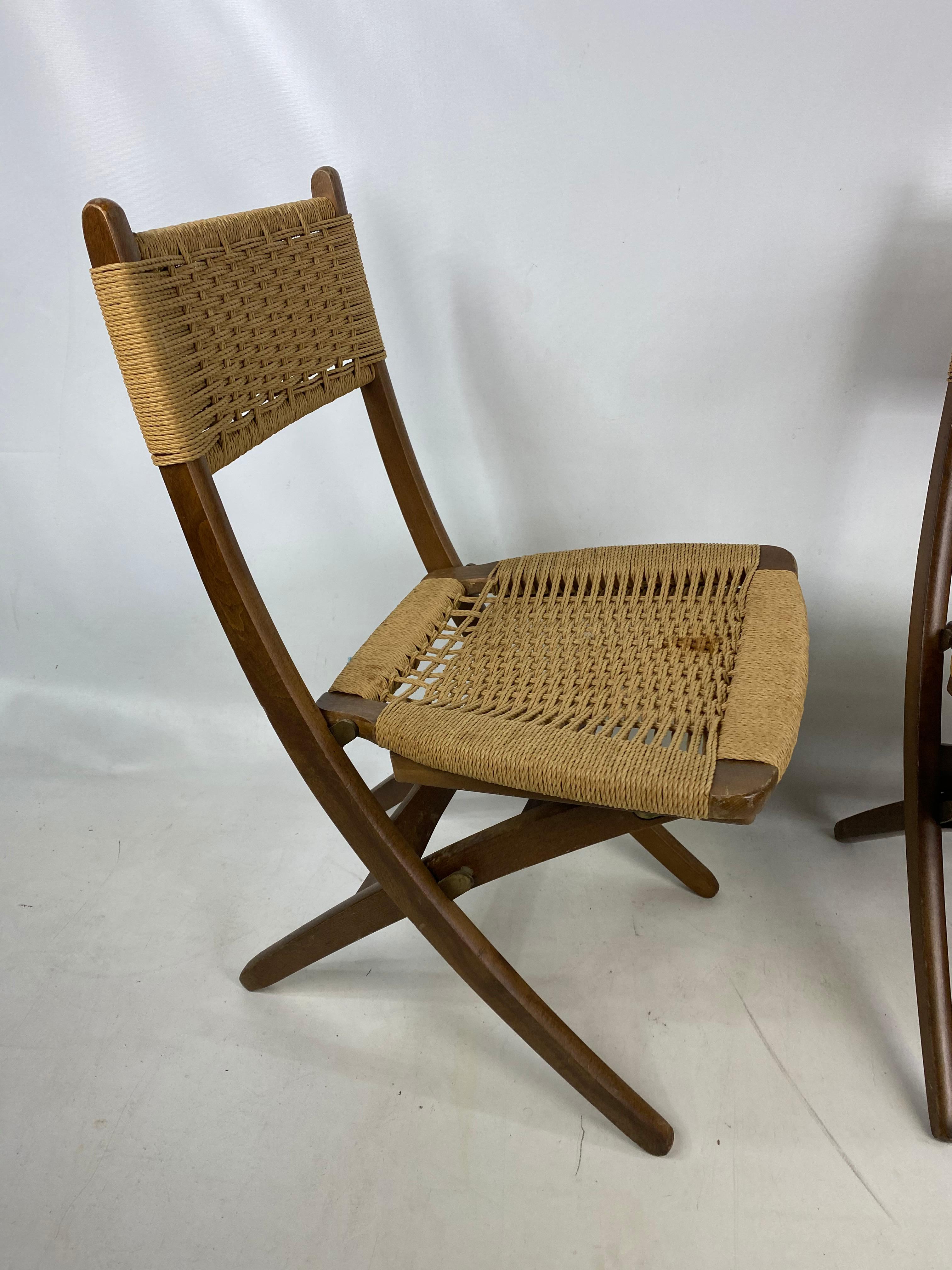 Mid-Century Modern Mid Century Danish Modern Rope Folding Chairs Set of 2