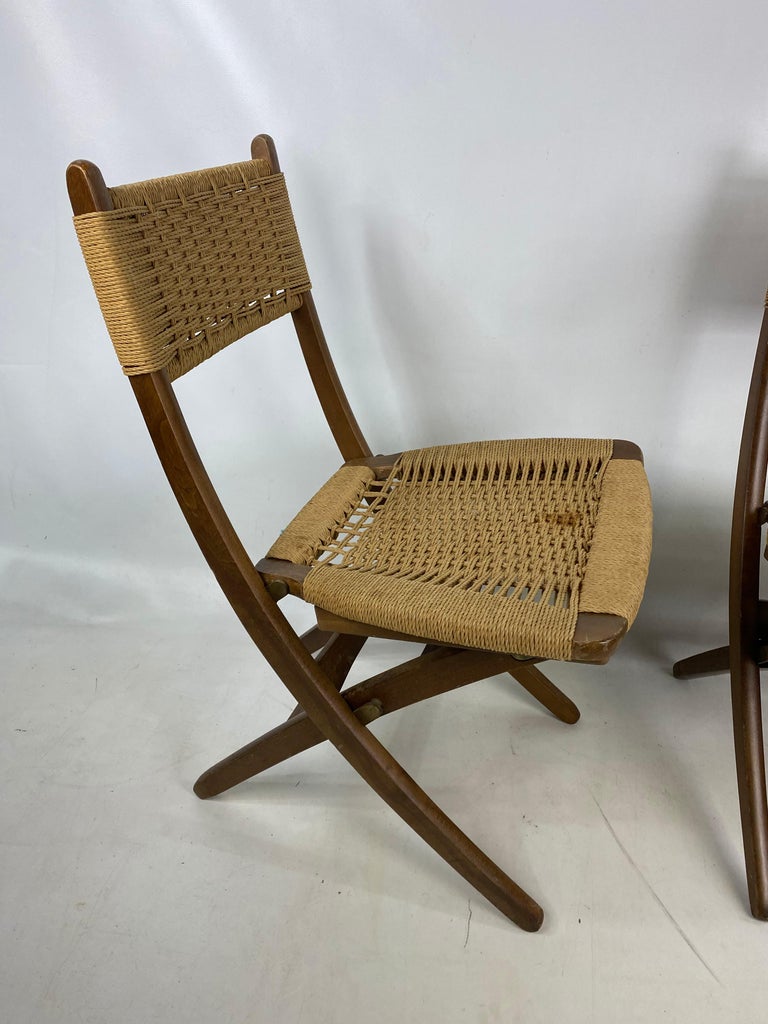 Mid Century Danish Modern Rope Folding Chairs Set of 2 at 1stDibs