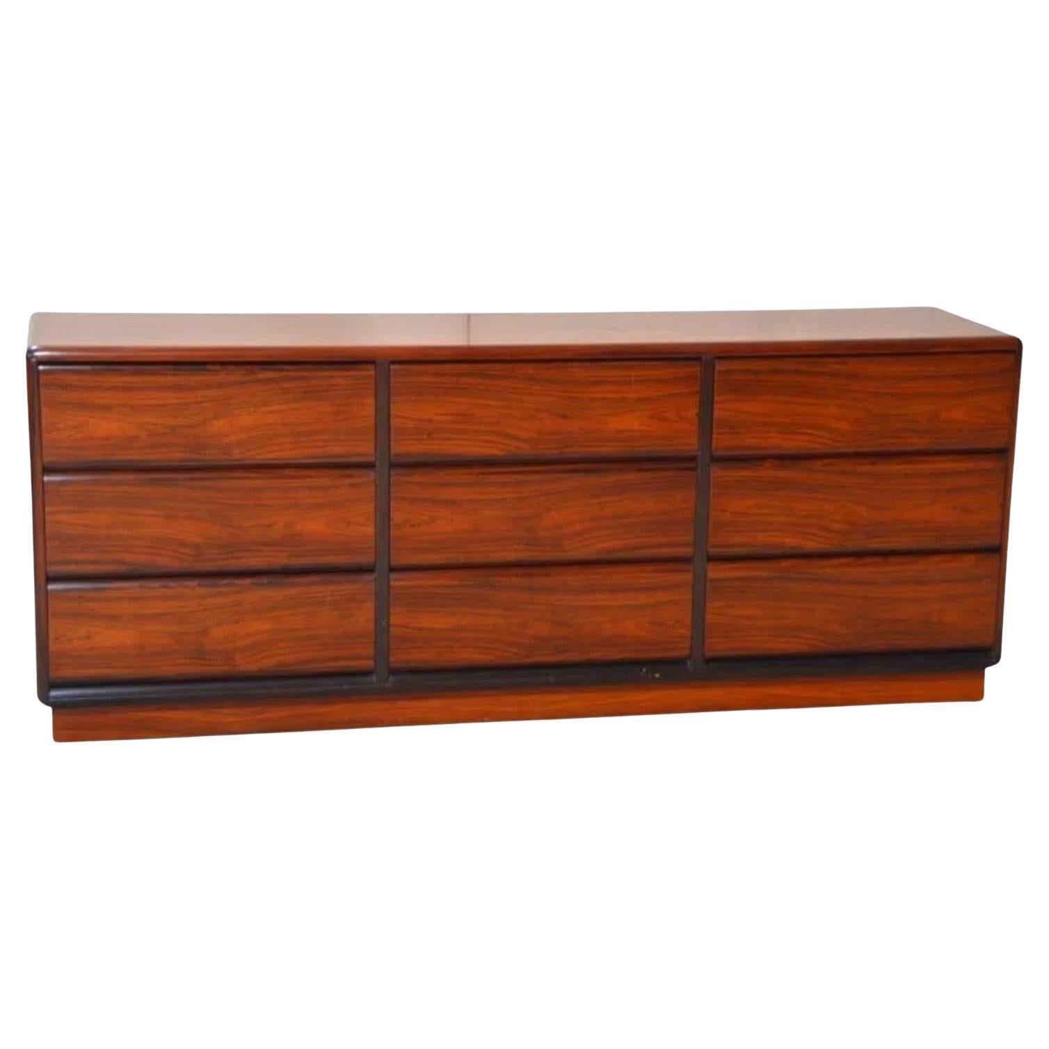 Mid Century Danish Modern Rosewood 9 Drawer Low Dresser by Brouer