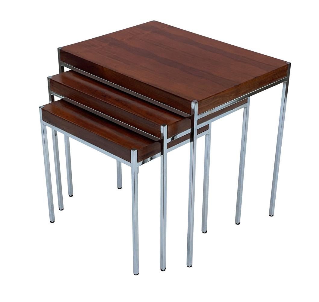 Mid-20th Century Midcentury Danish Modern Rosewood and Chrome Nesting Tables or Side Tables For Sale