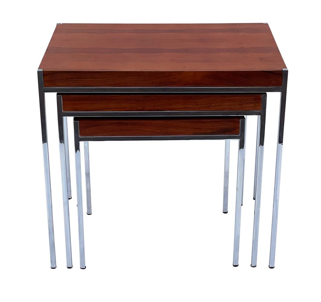 Midcentury Danish Modern Rosewood and Chrome Nesting Tables or Side Tables For Sale 1