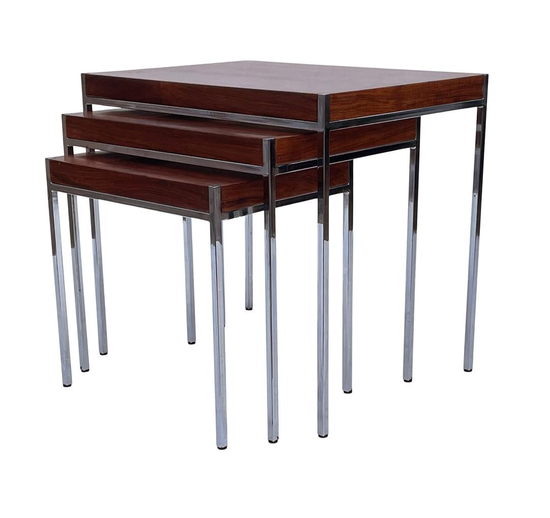 Midcentury Danish Modern Rosewood and Chrome Nesting Tables or Side Tables For Sale 3