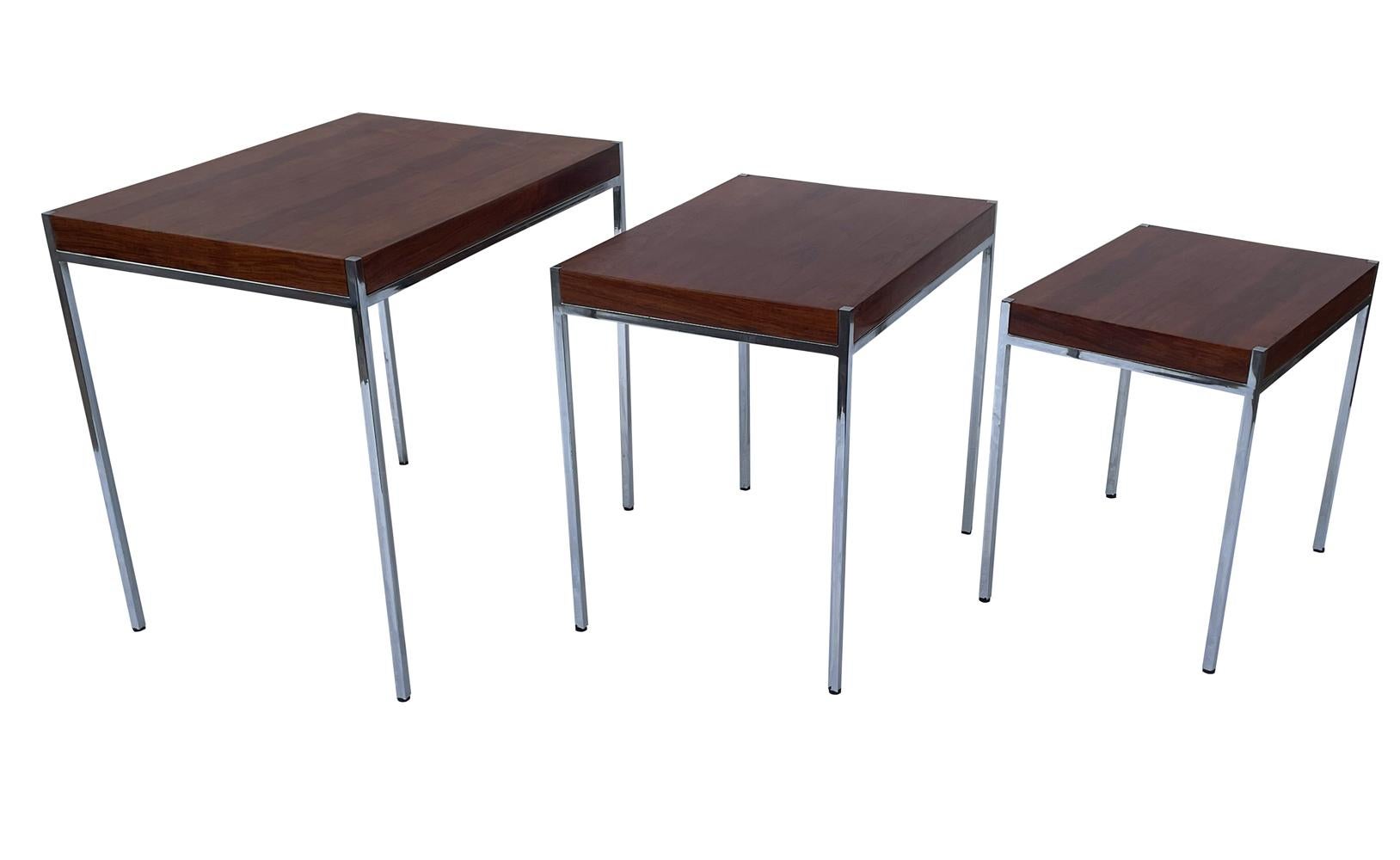 Midcentury Danish Modern Rosewood and Chrome Nesting Tables or Side Tables For Sale 4