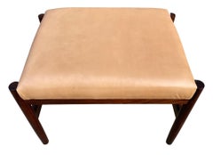 Sgabello moderno danese di metà secolo in legno di palissandro e pelle Spottrup Mobler